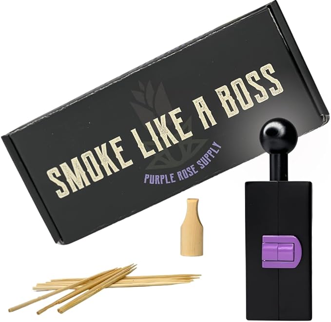 PURPLE ROSE SUPPLY CIGAR MOLD – CIGAR ROLLER WITH SKEWERS, WOODEN TIP, FUNNEL – 3 HOURS BURN TIME ROLLING KIT – COMPACT AND LIGHWEIGHT