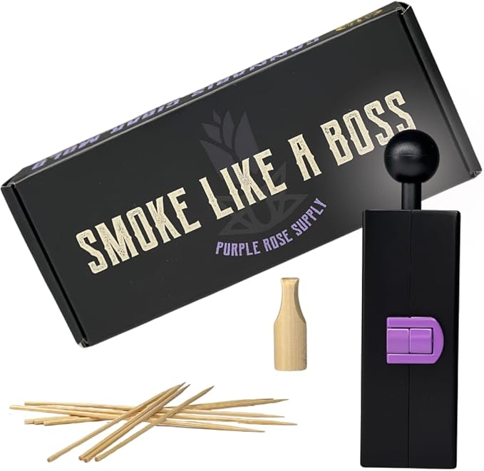 PURPLE ROSE SUPPLY CIGAR MOLD – CIGAR ROLLER WITH SKEWERS, WOODEN TIP, FUNNEL – 3 HOURS BURN TIME ROLLING KIT – COMPACT AND LIGHWEIGHT