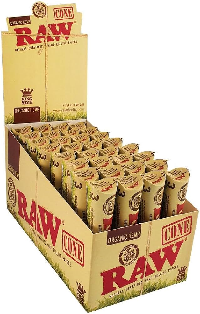 RAW ORGANIC HEMP KING SIZE CONES - 3PK - 32COUNT / BOX