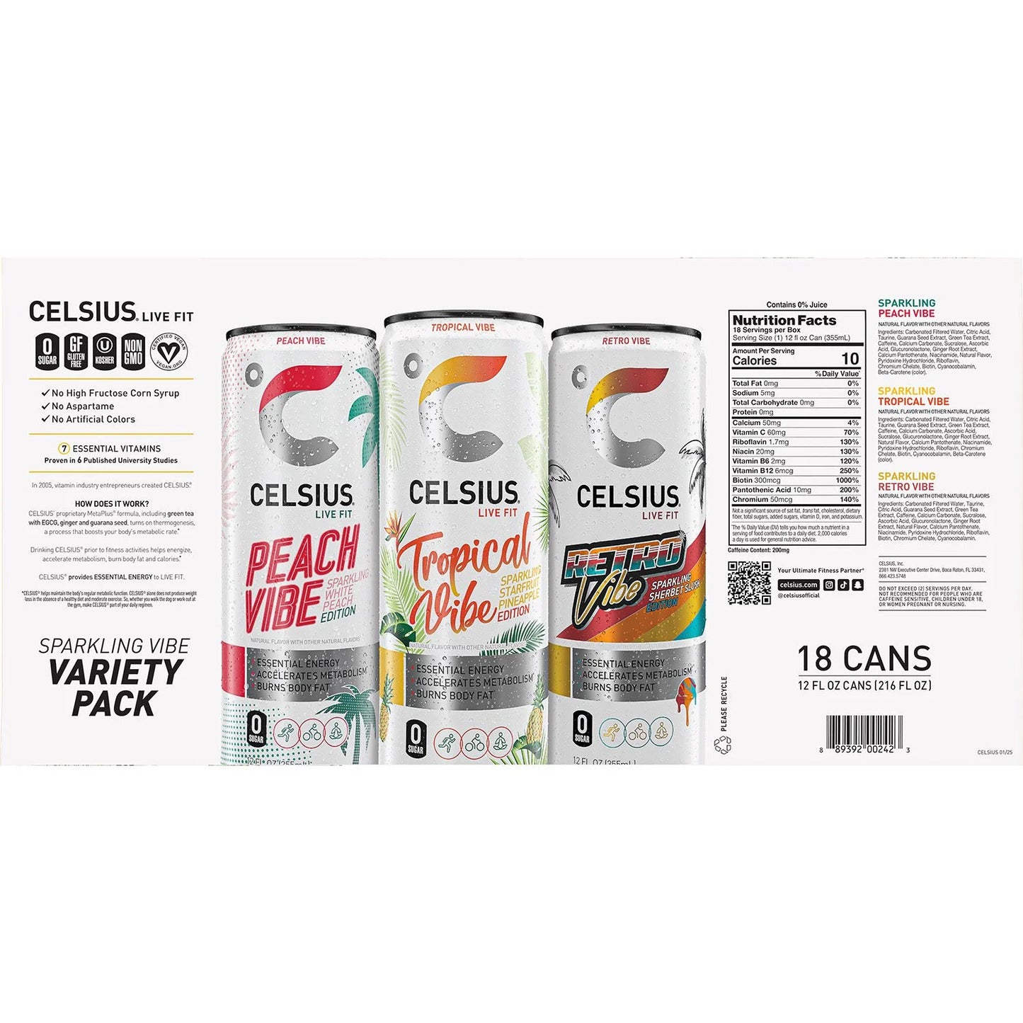 CELSIUS - LIVE FIT SPARKING VIBE VARIETY PACK 12 fl. oZ. - 18 PACK