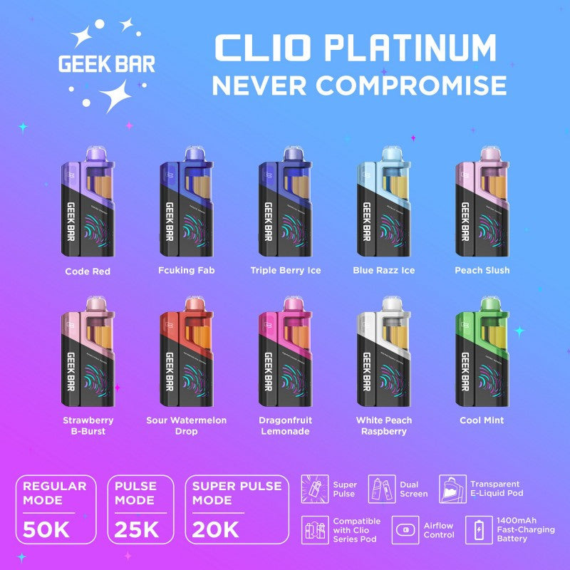 GEEK BAR - CLIO PLATINUM 5% DISPOSABLE KIT (80ML) 50K PUFFS 5CT/ BOX
