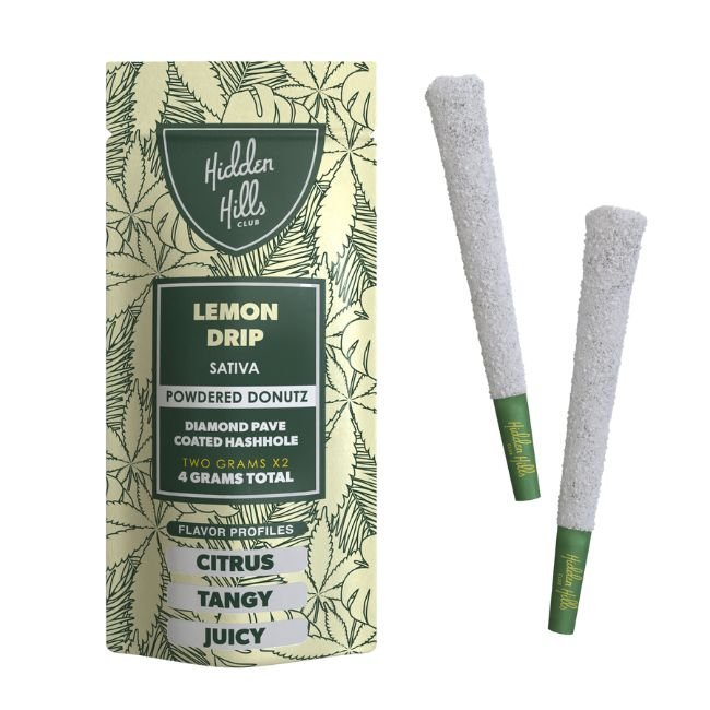 HIDDEN HILLS - POWDERED DONUTZ DIAMOND HASHHOLE 2GM X 2PK PRE ROLLS JOINTS | 10CT/ BOX |