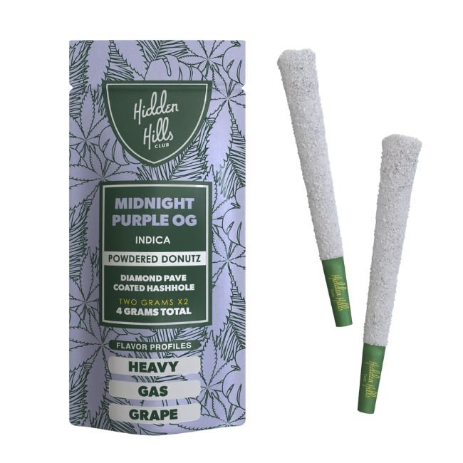 HIDDEN HILLS - POWDERED DONUTZ DIAMOND HASHHOLE 2GM X 2PK PRE ROLLS JOINTS | 10CT/ BOX |