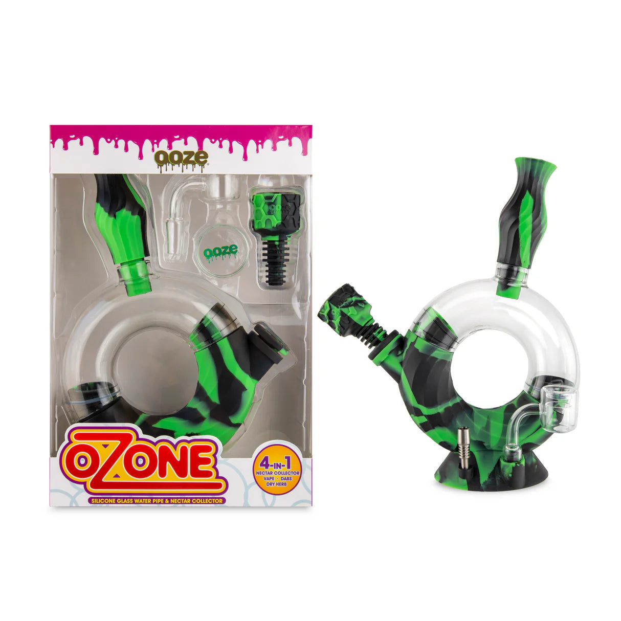 OOZE - OZONE 4 IN 1 SILICONE GLASS WATER PIPE & NECTAR COLLECTOR