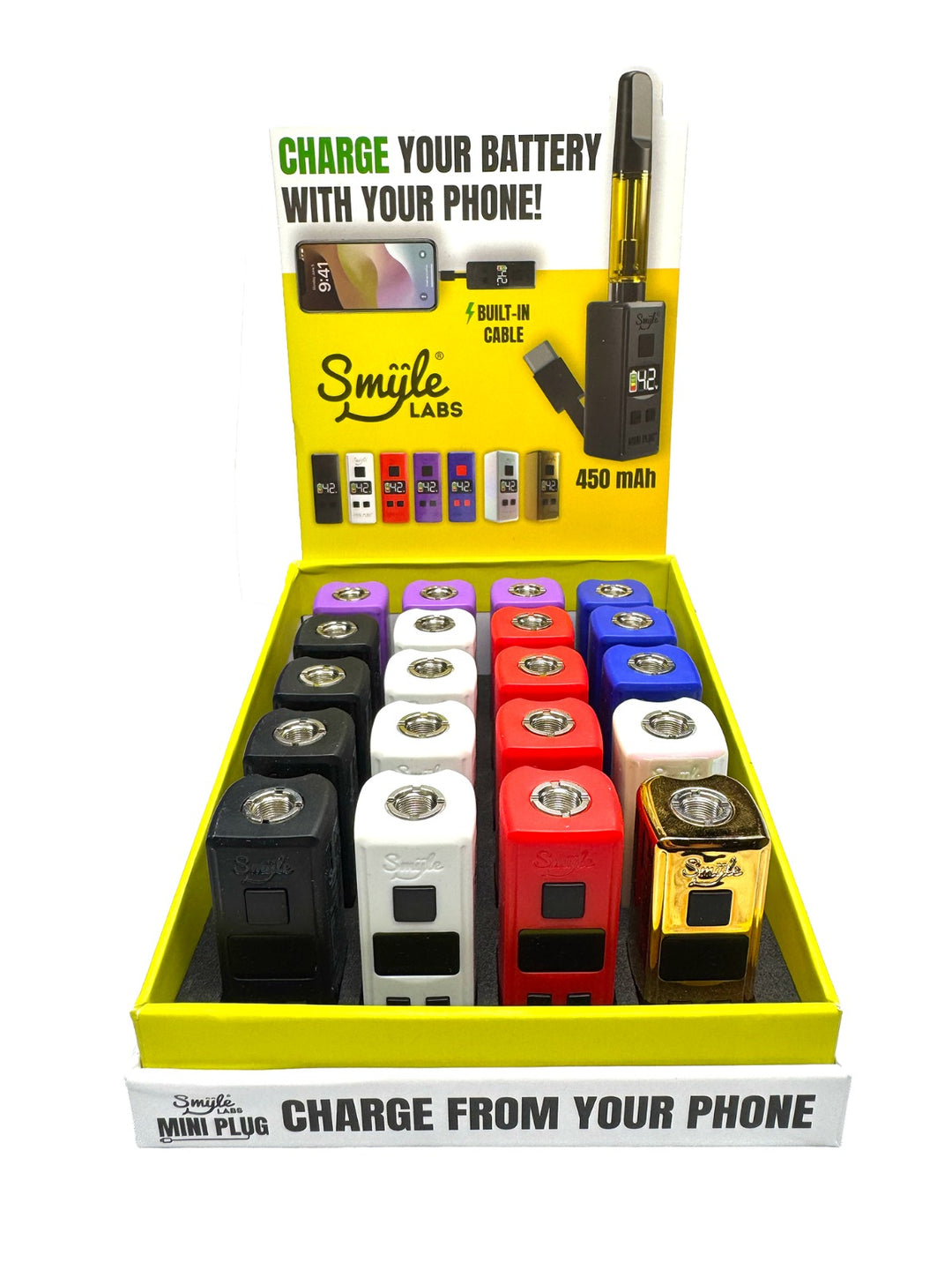 SMYLE MINI PLUG 510 CART BATTERY W/BUILT IN USB-C CABLE - POP of 20