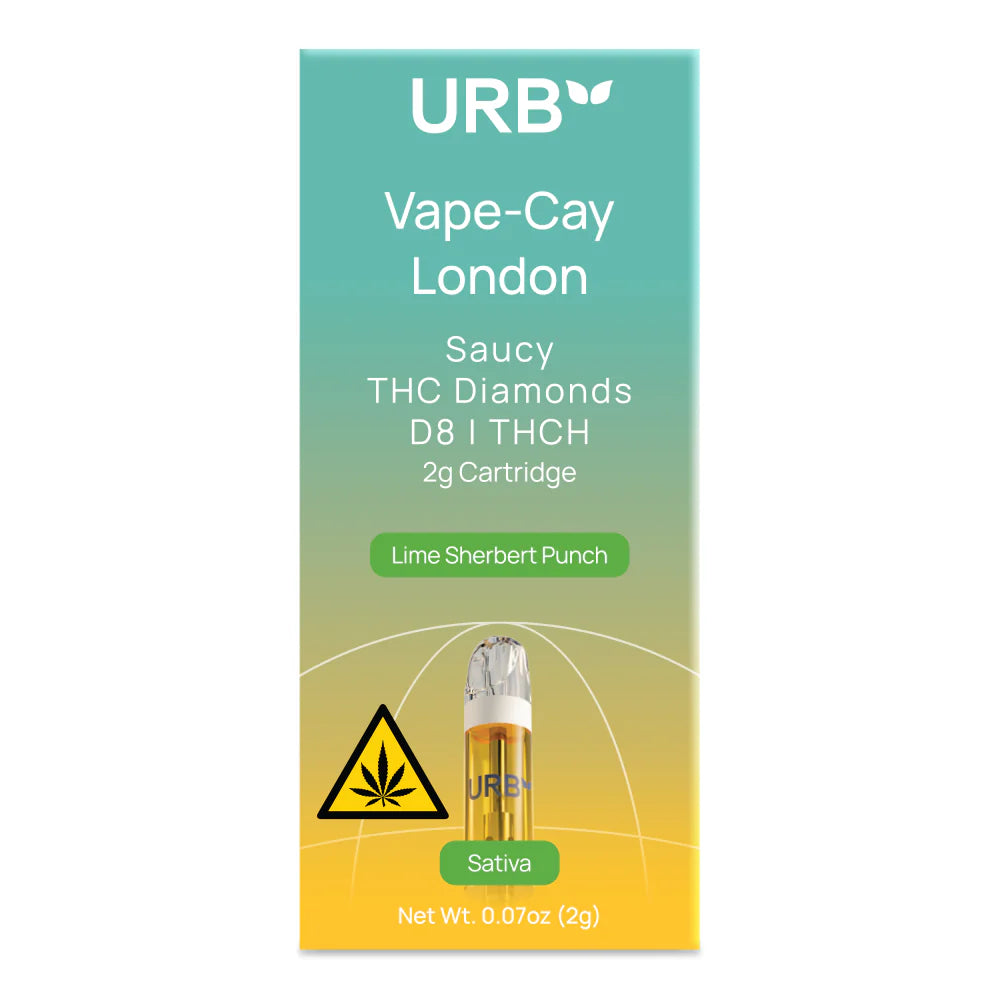 URB - SAUCY THC DIAMONDS CARTRIDGE LIVE RESIN D8 2.2G CART VAPE-CAY LONDON - 6 PACK