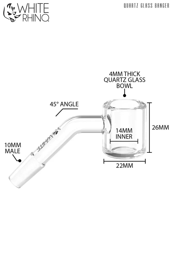 WHITE RHINO - 10MM 45 DEGREE MALE QUARTZ BANGER 2MM THICK BOWL