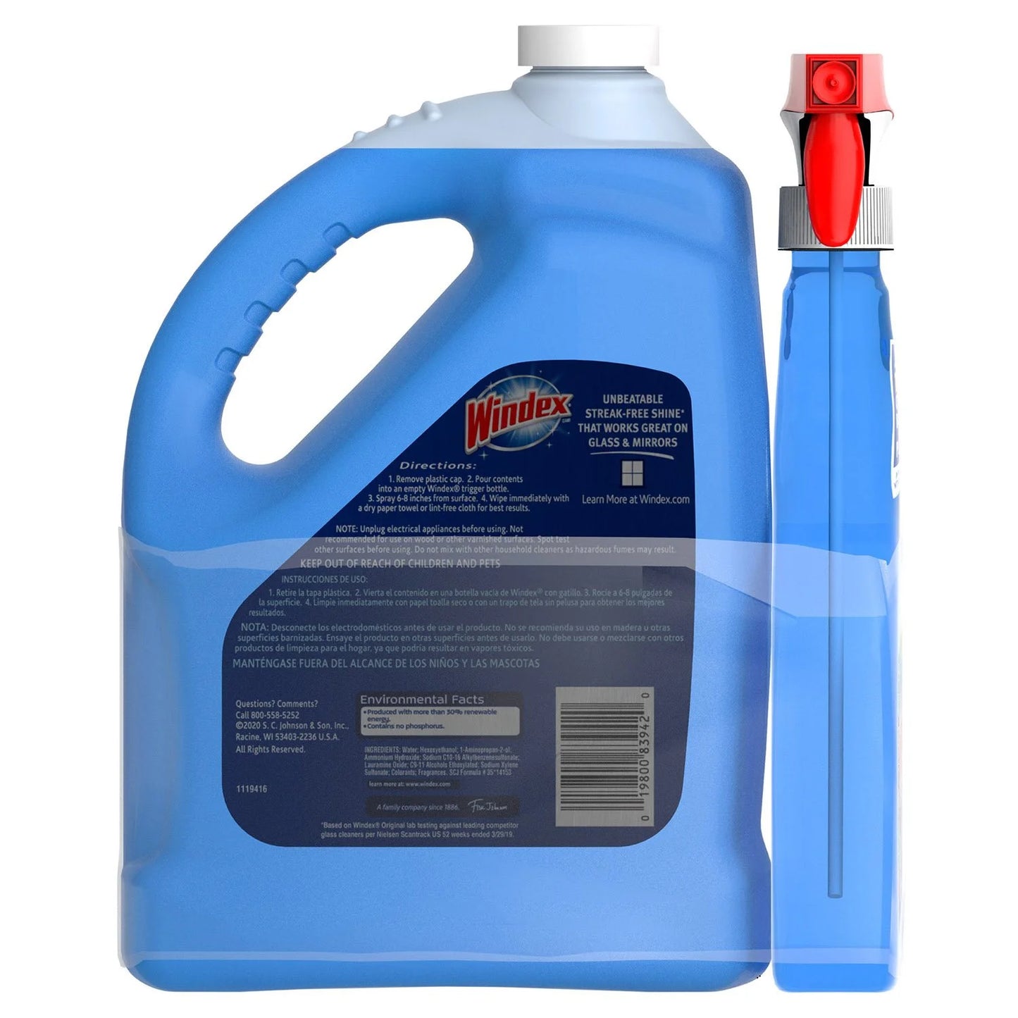 WINDEX ORIGINAL GLASS CLEANER , 1 SPRAY BITTLE + 128 FL.OZ. REFILL