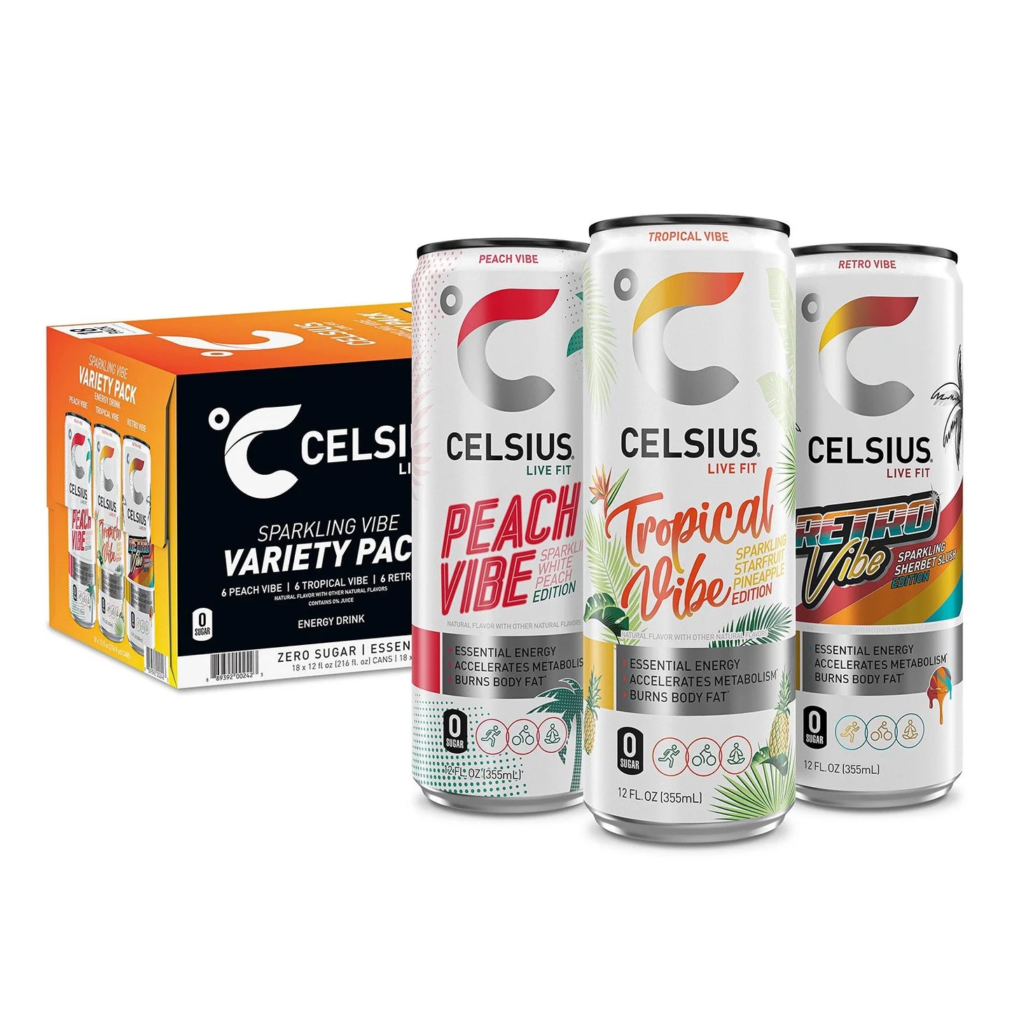 CELSIUS - LIVE FIT SPARKING VIBE VARIETY PACK 12 fl. oZ. - 18 PACK