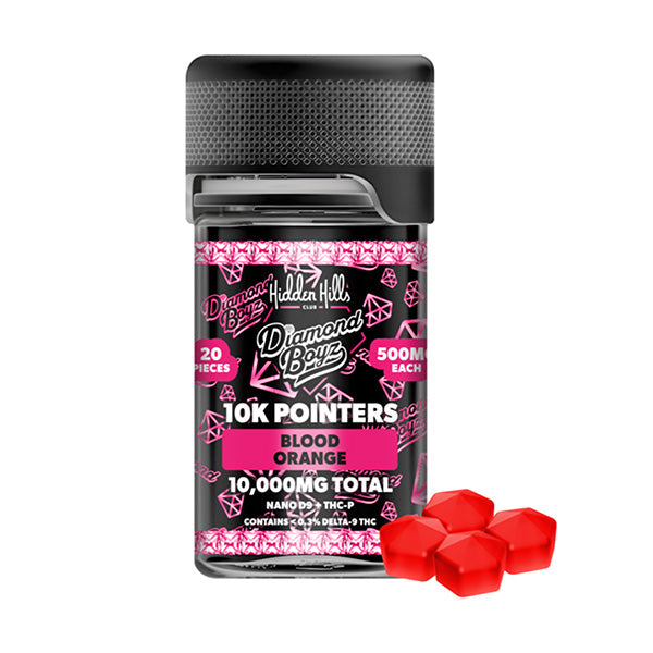 HIDDEN HILLS DIAMOND BOYZ 10K POINTERS NANO D9 + THCP 10,000MG GUMMIES 20CT/ JAR