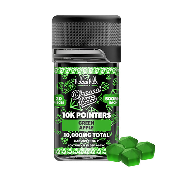 HIDDEN HILLS DIAMOND BOYZ 10K POINTERS NANO D9 + THCP 10,000MG GUMMIES 20CT/ JAR