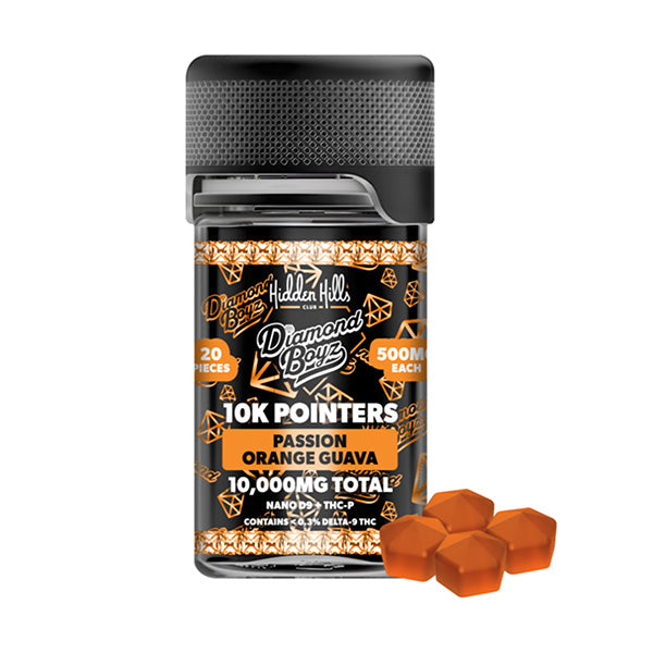 HIDDEN HILLS DIAMOND BOYZ 10K POINTERS NANO D9 + THCP 10,000MG GUMMIES 20CT/ JAR