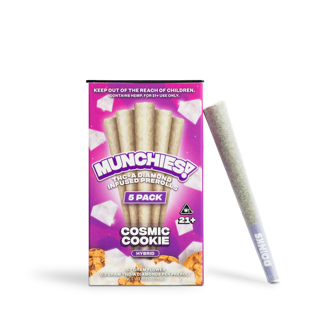 MUNCHIES THC-A DIAMOND INFUSED 1GM PRE ROLLS JOINTS 5PK 10CT/ BOX