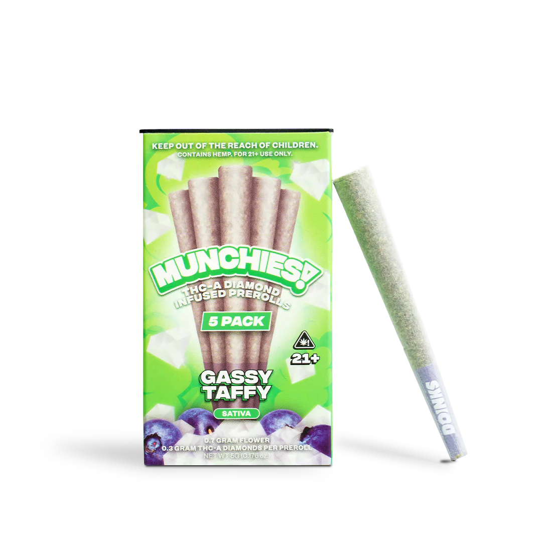 MUNCHIES THC-A DIAMOND INFUSED 1GM PRE ROLLS JOINTS 5PK 10CT/ BOX