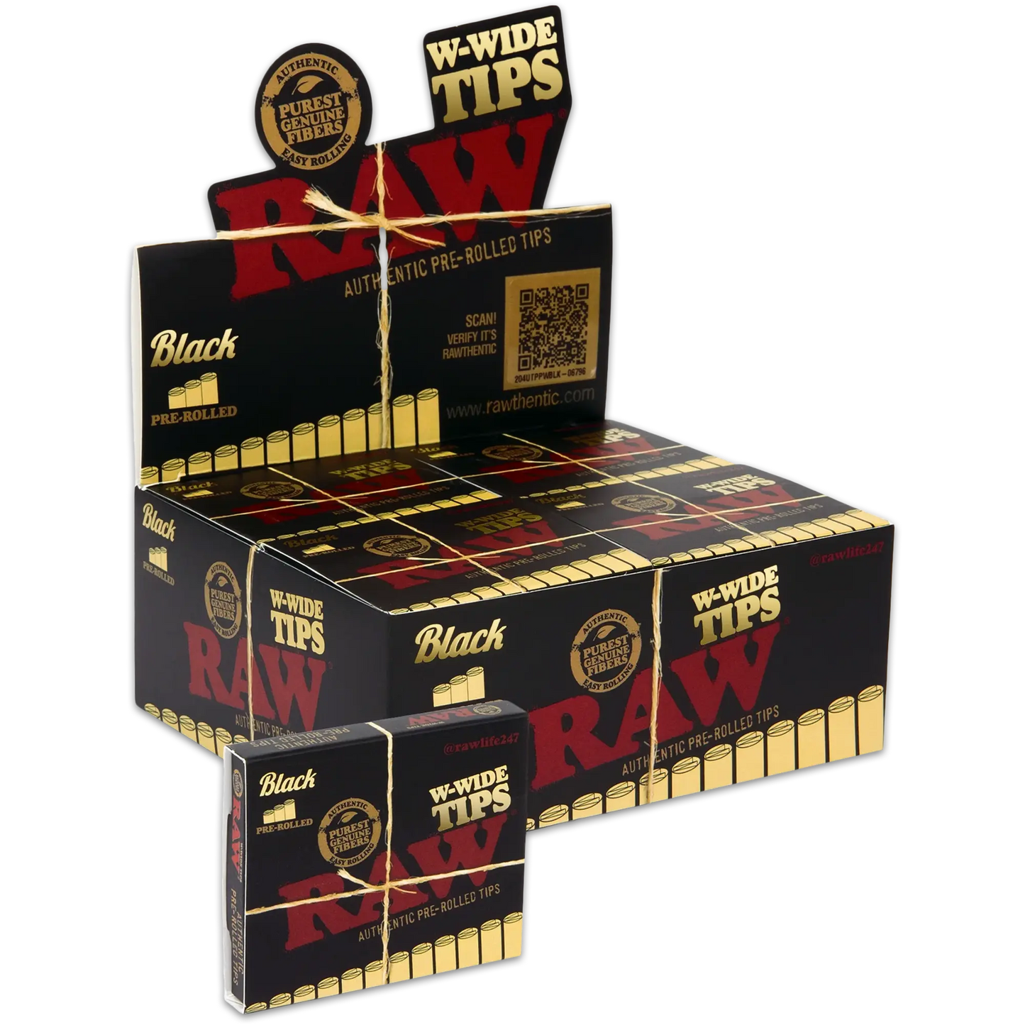 RAW - ROLLED W-WIDE TIPS BLACK 10COUNT PACK - BOX OF 20 PACK