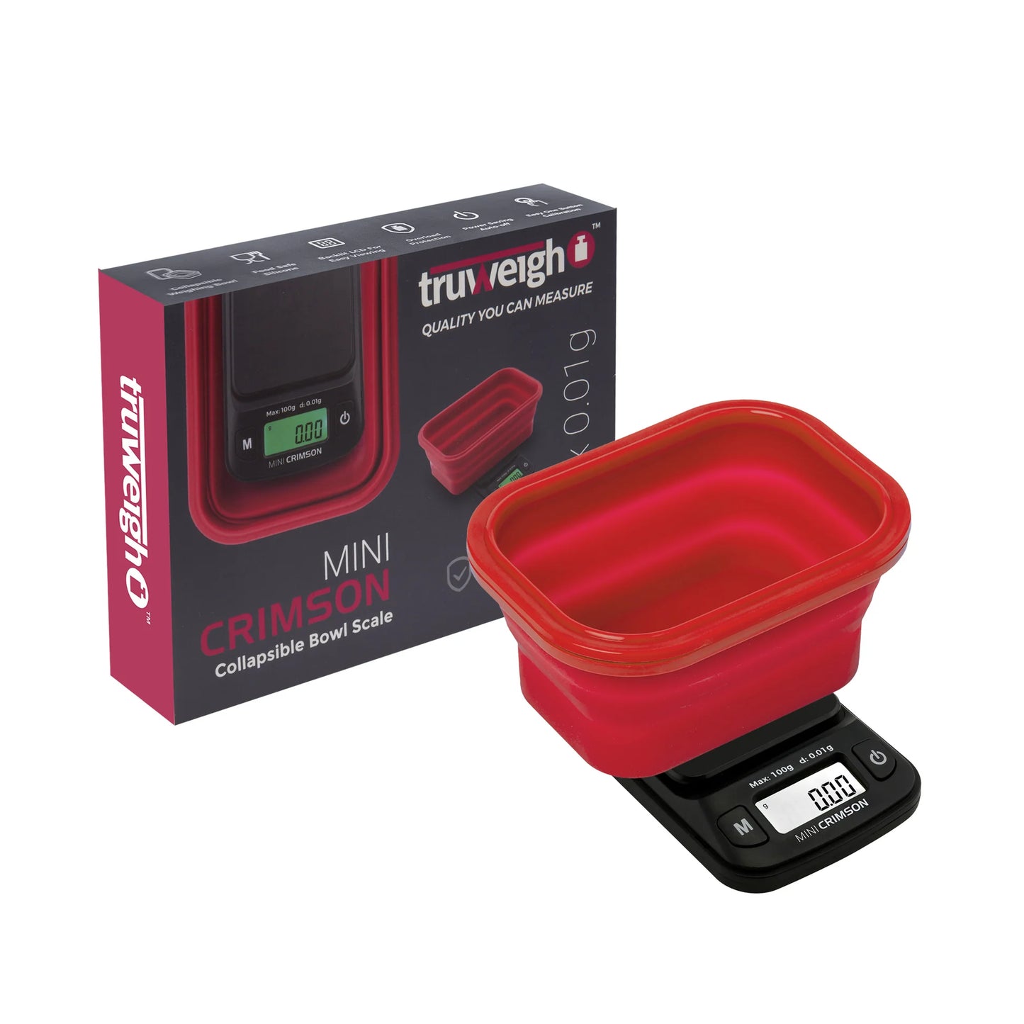 TRUWEIGH - MINI CRIMSON SILICONE BOWL DIGITAL SCALE - 100G X 0.01G