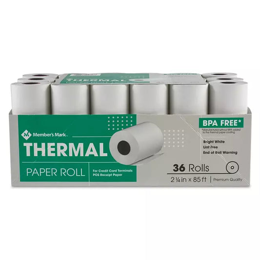 MEMBERS's MARK THERMAL RECEIPT PAPER ROLL, 2 1/4" X 85', 36ROLLS / BOX