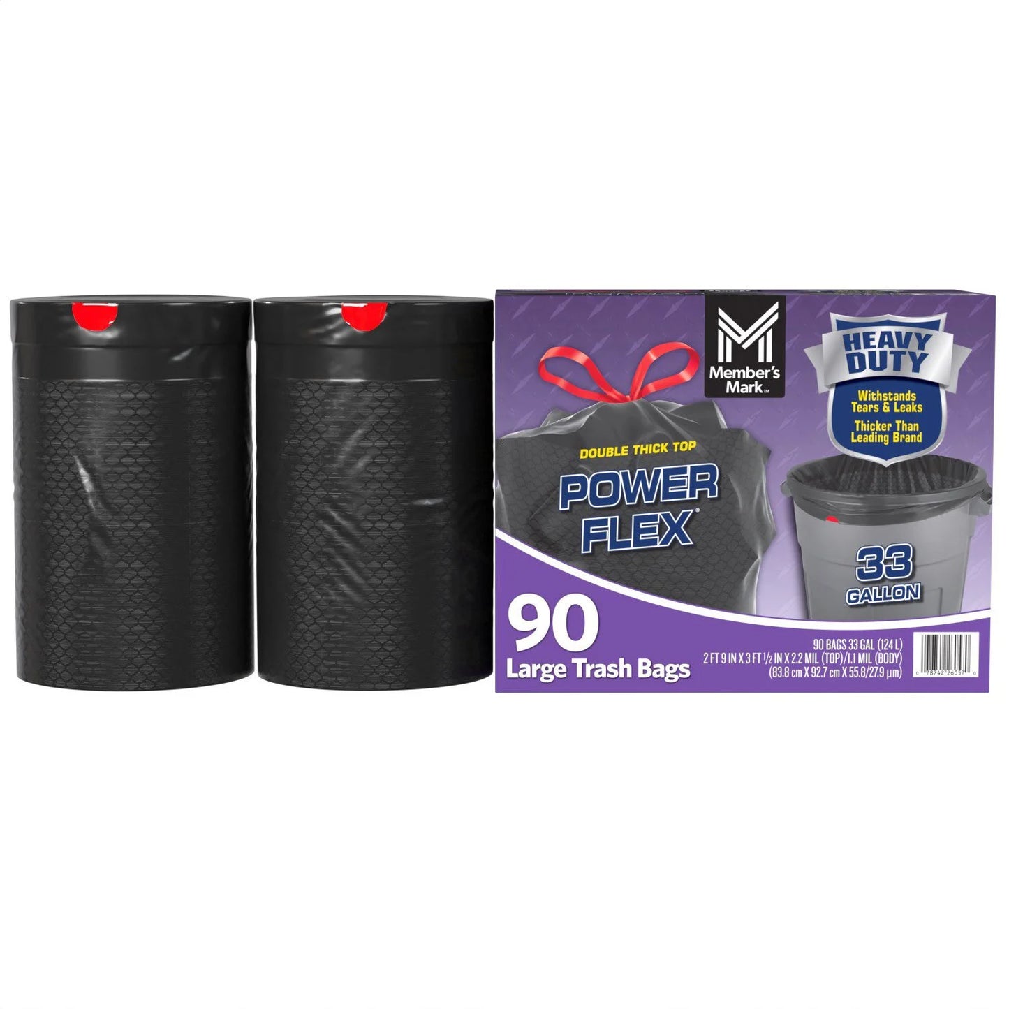 MEMBER'S MARK POWER FLEX 33-GALLON LARGE TRASH BAGS, 90 CT.