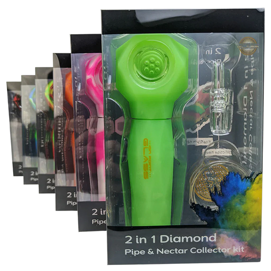 ON POINT GLASS - 2 IN 1 DIAMOND HAND  PIPE & NECTAR COLLECTOR KIT