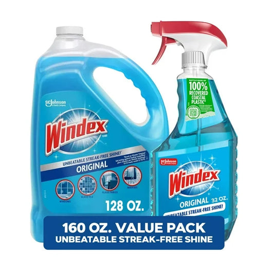WINDEX ORIGINAL GLASS CLEANER , 1 SPRAY BITTLE + 128 FL.OZ. REFILL