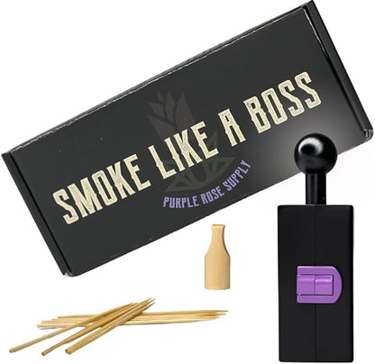 PURPLE ROSE SUPPLY CIGAR MOLD – CIGAR ROLLER WITH SKEWERS, WOODEN TIP, FUNNEL – 3 HOURS BURN TIME ROLLING KIT – COMPACT AND LIGHWEIGHT