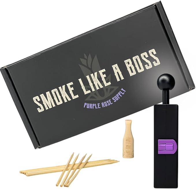 PURPLE ROSE SUPPLY CIGAR MOLD – CIGAR ROLLER WITH SKEWERS, WOODEN TIP, FUNNEL – 3 HOURS BURN TIME ROLLING KIT – COMPACT AND LIGHWEIGHT