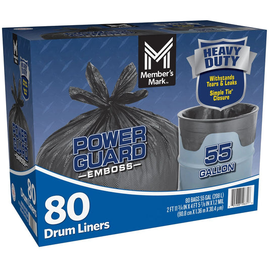 MEMBER'S MARK HEAVY DUTY 55-GALLON DRUM LINER TRASH BAGS, 80 CT.