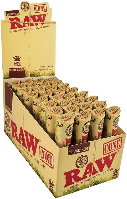 RAW ORGANIC HEMP KING SIZE CONES - 3PK  - 32COUNT / BOX