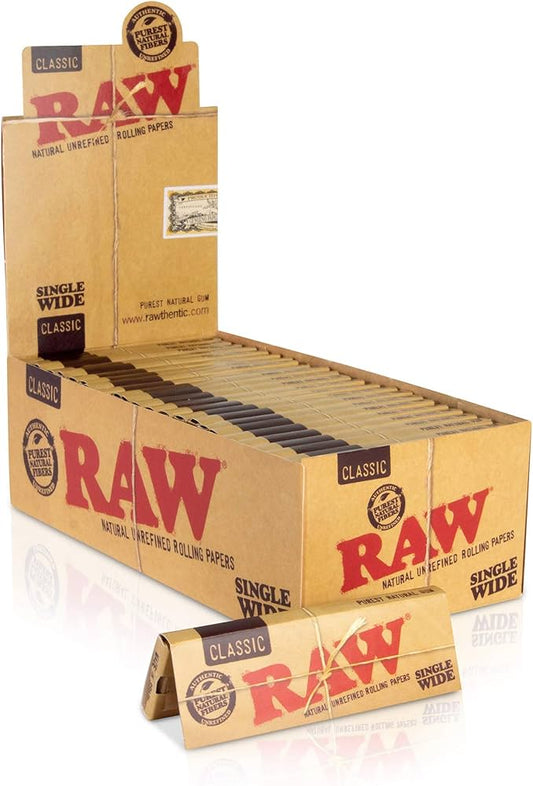 RAW SINGLE WIDE CLASSIC ROLLING PAPER 25 PER BOX