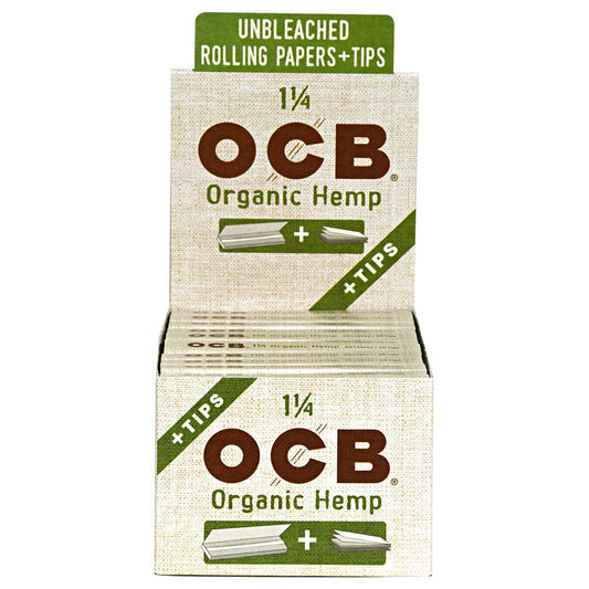 OCB - ORGANIC HEMP 1 1/4 SIZE UNBLEACHED ROLLING PAPER + TIPS | 24CT/ BOX |