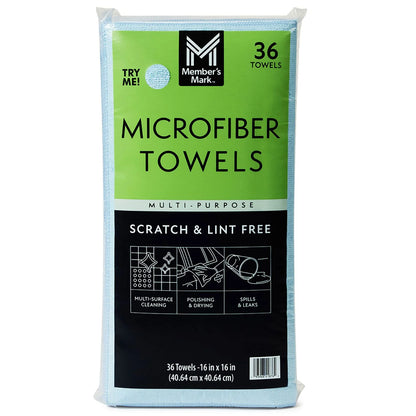 MEMBER'S MARK MICROFIBER TOWELS MIX COLOR 16" x 16" - 36COUNT / PACK