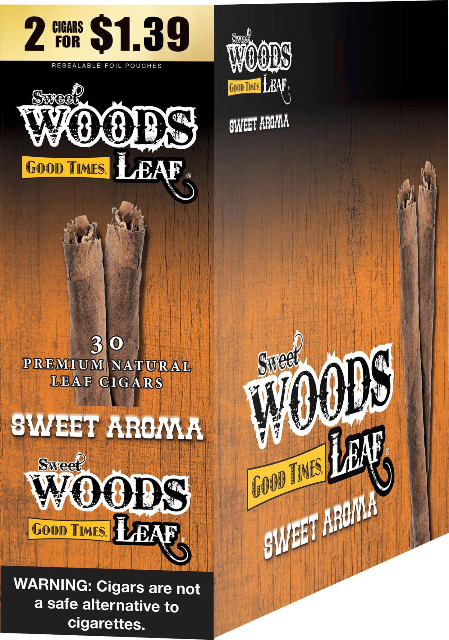 SWEET WOODS LEAF CIGAR 2PK - 15 POUCHES |DISPLAY|