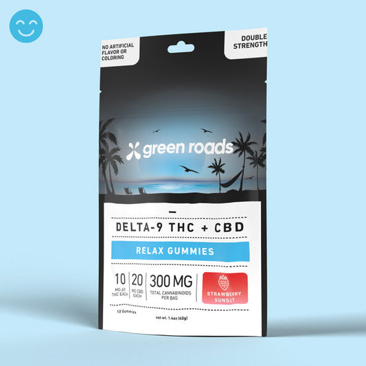 GREEN ROADS - DELTA - 9 THC +CBD / RELAX GUMMIES -  300MG PER BAG |6COUNT/BOX|