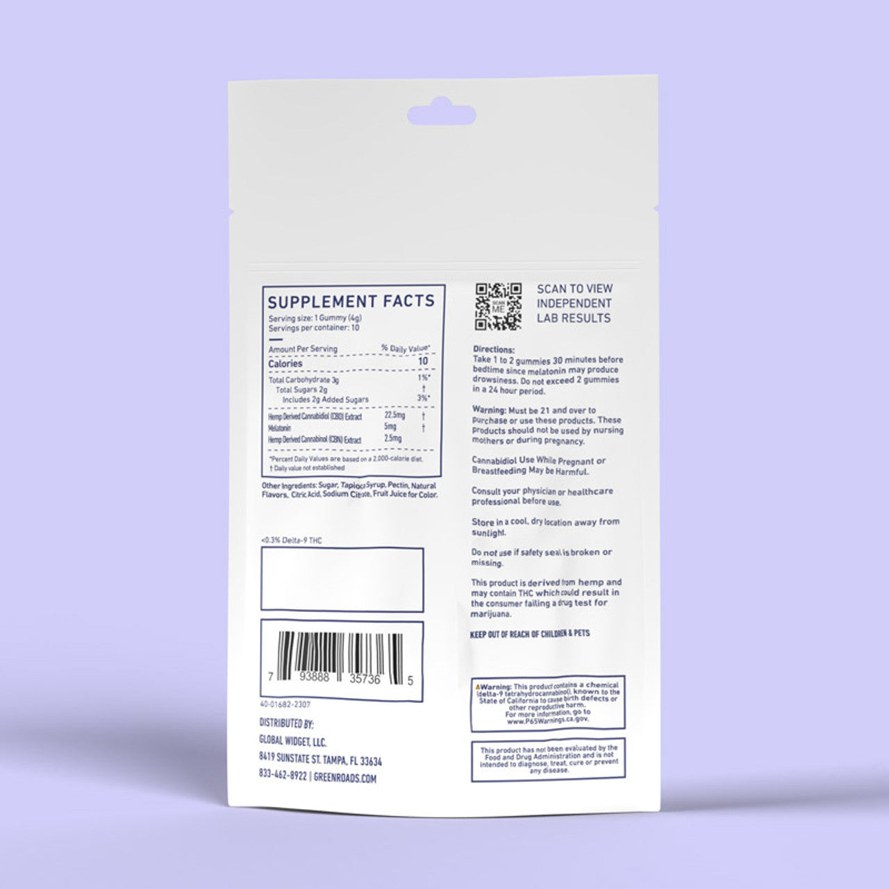 GREEN ROADS - CBD+CBN 25MG GUMMIES |4PACK/BOX|