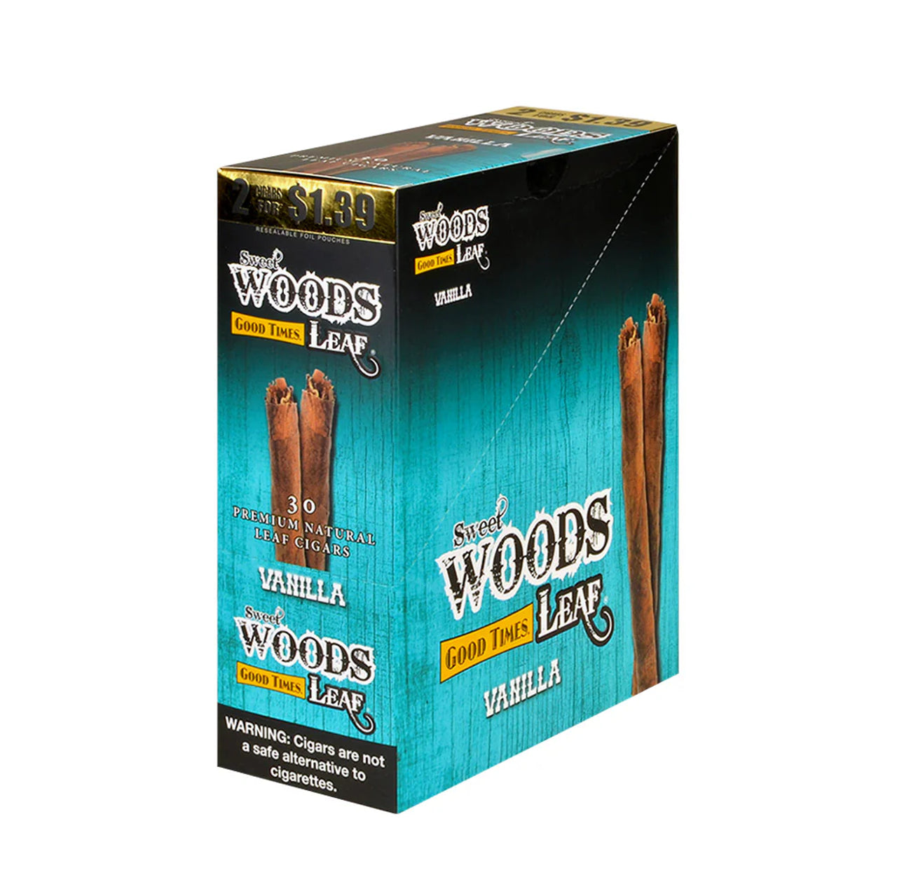 SWEET WOODS LEAF CIGAR 2PK - 15 POUCHES |DISPLAY|