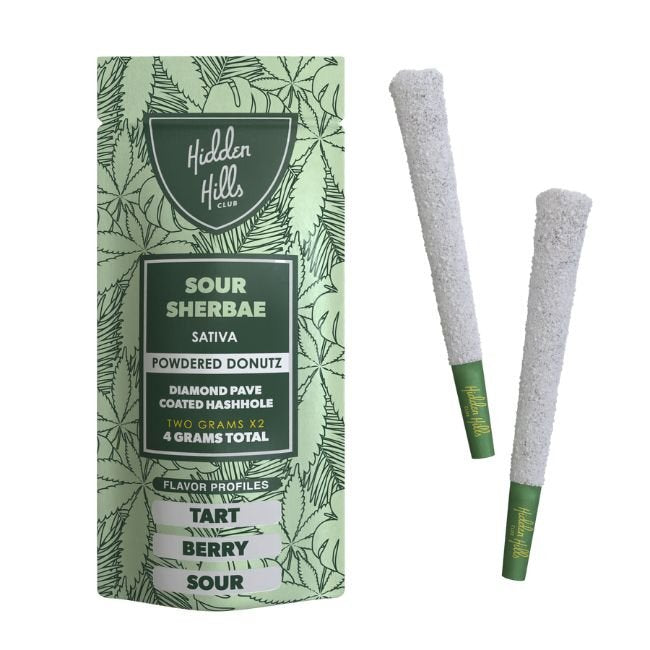 HIDDEN HILLS - POWDERED DONUTZ DIAMOND HASHHOLE 2GM X 2PK PRE ROLLS JOINTS | 10CT/ BOX |