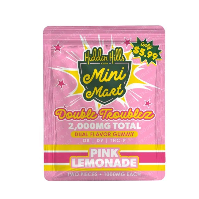 HIDDEN HILLS MINI MART DOUBLE TROUBLEZ |D8|D9|THCP| DUAL FLAVOR 2000MG GUMMIES 2CT/ 30PK DISPLAY
