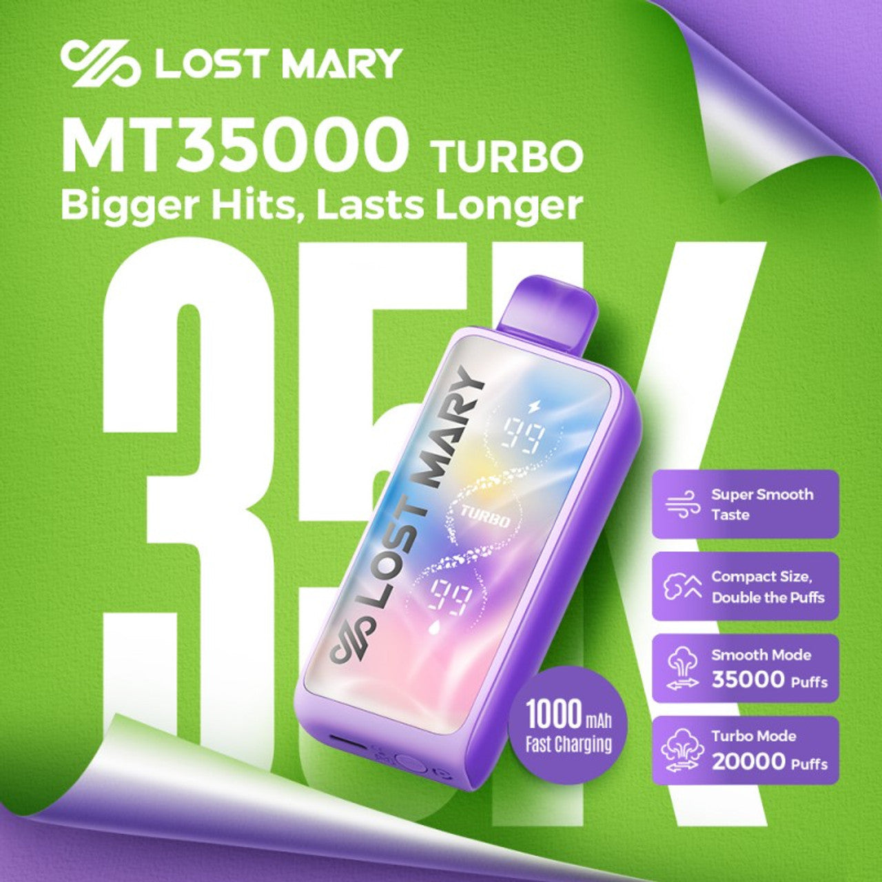 LOST MARY - MT35000 TURBO 5% DISPOSABLE (90ML) 35K PUFFS 5CT/ BOX