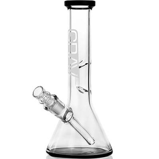 GRAV - SMALL BEAKER BASE WATER PIPE  |CLEAR / BLACK|