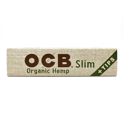 OCB - KINGSIZE SLIM+TIPS ORGANIC HEMP CIGARETTE PAPER | 24 PER BOX |