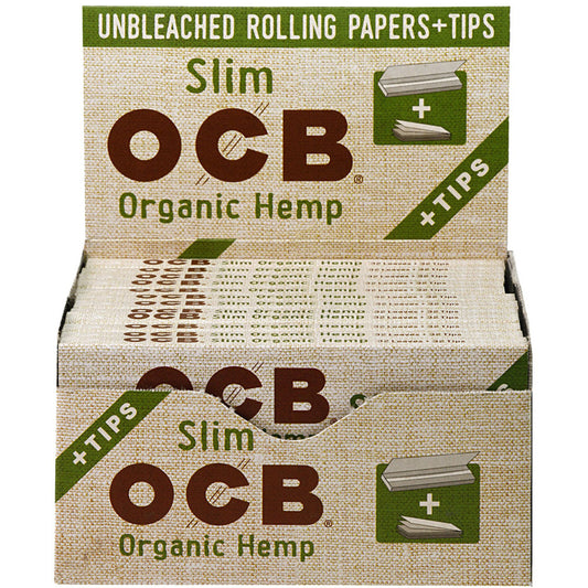 OCB - KINGSIZE SLIM+TIPS ORGANIC HEMP CIGARETTE PAPER | 24 PER BOX |