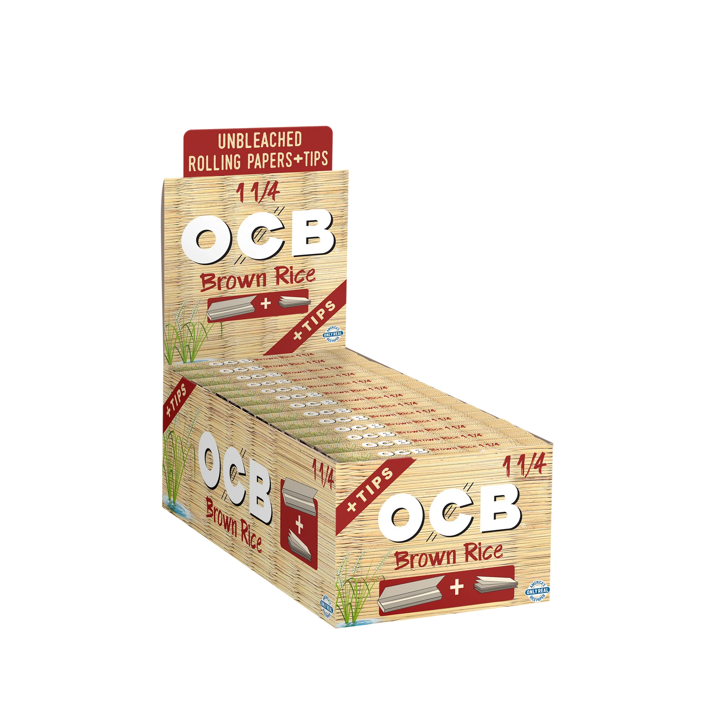 OCB - BROWN RICE 1 1/4 SIZE UNBLEACHED ROLLING PAPER + TIPS | 24CT/ BOX |
