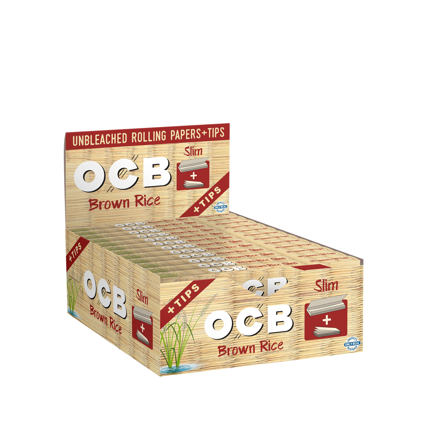 OCB - KINGSIZE SLIM+TIPS BROWN RICE CIGARETTE PAPER | 24 PER BOX |