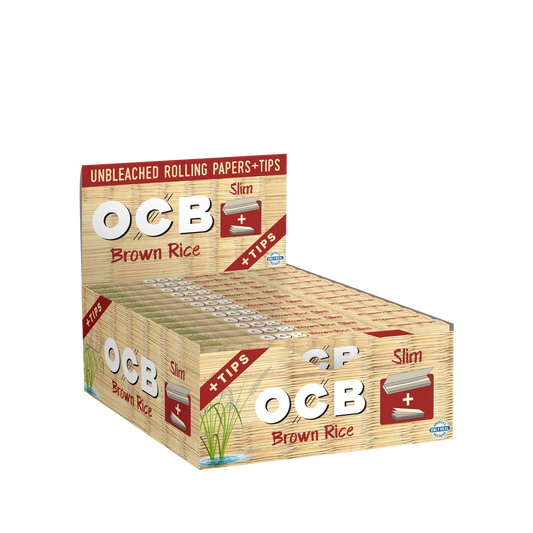 OCB - KINGSIZE SLIM+TIPS BROWN RICE CIGARETTE PAPER | 24 PER BOX |