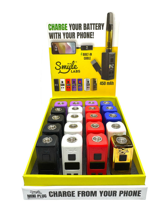 SMYLE MINI PLUG 510 CART BATTERY W/BUILT IN USB-C CABLE - POP of 20