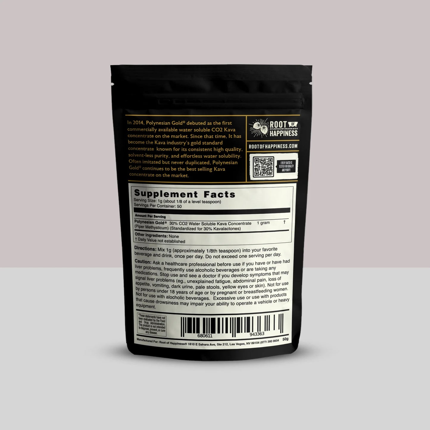 ROOT OF HAPPINES - POLYNESIAN GOLD - HIGH QUALITY KAVA EXTRACTS 30% KAVALACTONE WATER SOLUBLE CO2 KAVA EXTRACT - 50GRAM BAG
