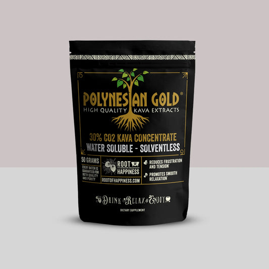 ROOT OF HAPPINES - POLYNESIAN GOLD - HIGH QUALITY KAVA EXTRACTS 30% KAVALACTONE WATER SOLUBLE CO2 KAVA EXTRACT - 50GRAM BAG