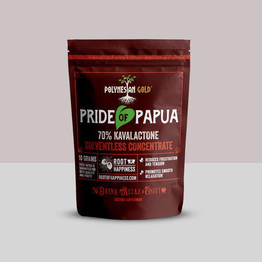 ROOT OF HAPPINES - POLYNESIAN GOLD - PRIDE OF PAPUA 70% KAVALACTONE SOLVENTLESS CONCENTRATE - 10GRAM JAR