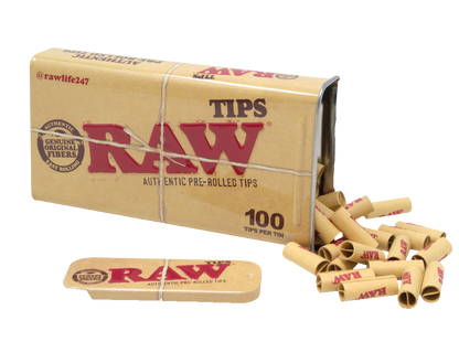 RAW PRE ROLLED TIPS IN TIN 100PACK - 6COUNT