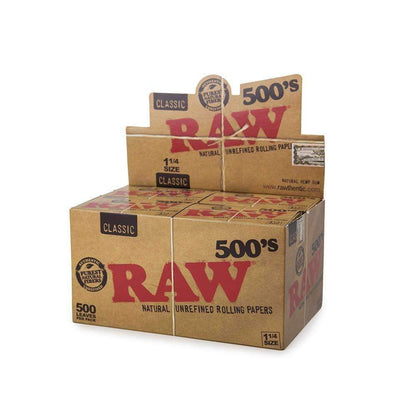 RAW CLASSIC 500's 1 1/4 - 500 LEAVES PER PACK - 20COUNT / BOX